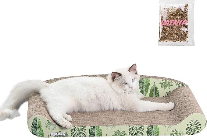 CSR1004B Montego 27.5" Coastal Patterned Cardboard Lounge Bed Cat Scratcher with Catnip, Mint/Green