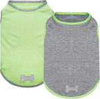 KYEESE 2Pack Dog Shirt, Lightweight Sun Protection Sleeveless Dog T Shirts for Small Medium Dogs, Breathable Pet Reflective Tank Top Summer Dogs Clothes for Outdoor Walking, Green+Grey, XL
