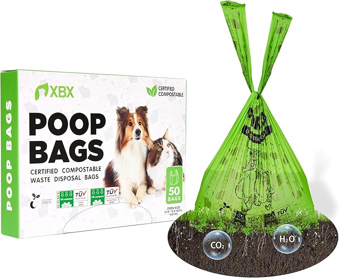 Cat Litter Bags for Poop, Compostable Kitty Poop Bags, 50 Count Unscented Disposal Waste Bags with Handle, Fit Any Scoop, Odor Sealing and Leakproof Dog Pooper Bag