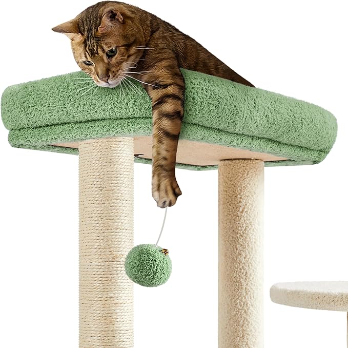 Yaheetech Cat Tree, 35.5in Cat Tower for Indoor Cats, Cat House with Scratching Posts & Padded Perch & Space Capsule, Cute Kitten Tree, Pet Furniture for Kittens, Army Green/Beige