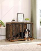 43.3" Dog Crate Furniture with Barn Door, Heavy Duty Dog Kennel Indoor with 2 Doors, Wooden Pet Cage End Table for Large Small Medium Dogs, Anti-Chew Anti-Escape, Rustic Brown DFC92301B