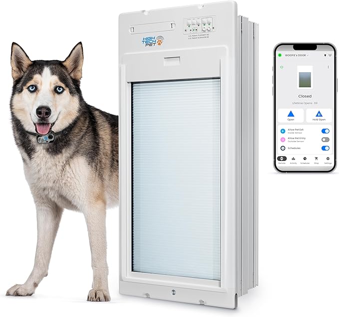 Power Pet Roll Up Automatic Electronic WiFi Pet Door by High Tech Pet - Space-Saving, Pet Operated Dog Door, App Control, Safe, Secure, Air Tight (Wall Mount, Large)