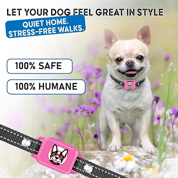 Bark Collar for Small Dogs 5-15 lbs with Magnetic Charging – No Shock, 3 Beep & Vibration Modes, 5 Sensitivity Levels – Humane Stop Anti-Barking Device – Dog Training Bark Collar (Pink)