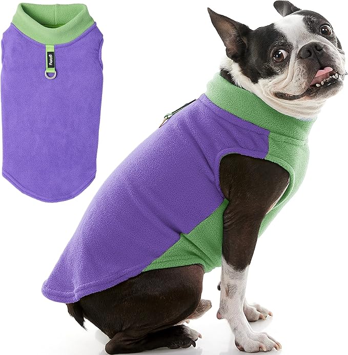 Gooby Half Stretch Fleece Vest Dog Sweater - Purple, X-Small - Warm Pullover Fleece Dog Jacket with D-Ring Leash for Small to Medium Dogs
