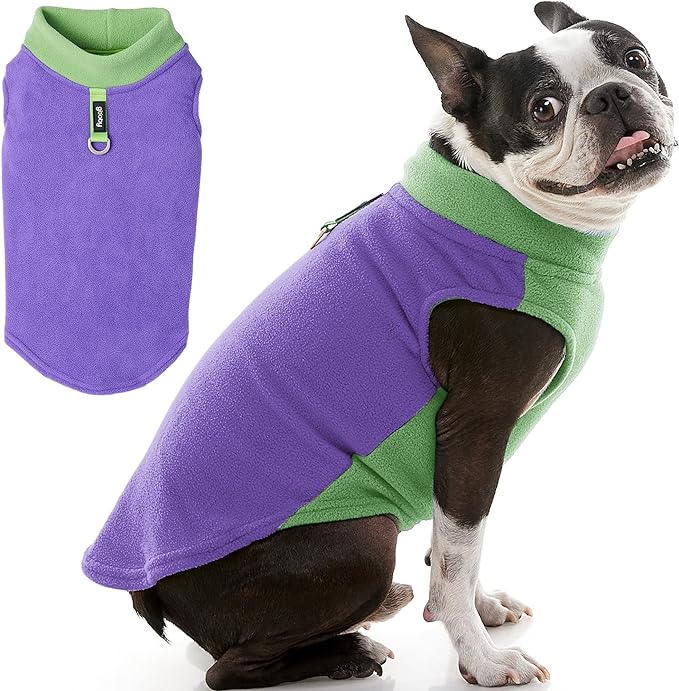 Gooby Half Stretch Fleece Vest Dog Sweater - Purple, Large - Warm Pullover Fleece Dog Jacket with D-Ring Leash for Small to Medium Dogs