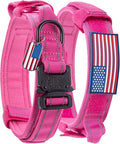 Dog Collar Tactical Highly Reflective Military Pet Collar Nylon with a American Flag Patch and a American Flag Pendant K9 Collar with Metal Buckle and Control Handle for XL Pink