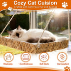 Cat Window Perch with Industrial-Grade Suction Cups and Ball Toy, Cat Window Hammock - 45 lbs Capacity, Handwoven Straw Sturdy Hanging Bed Seat Soft Cushion for Large Heavy Cats
