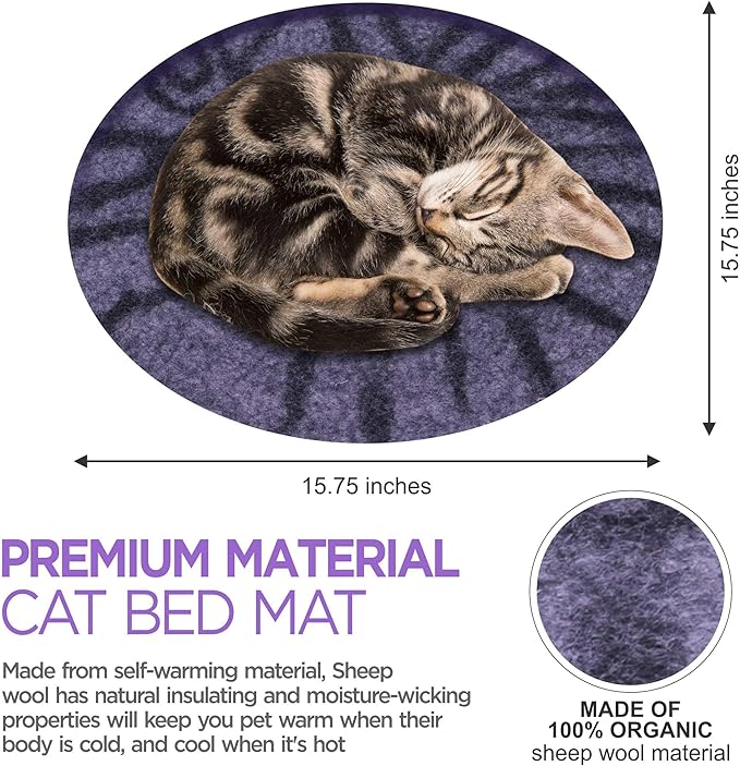 Cat Bed Mat Natural Merino Wool Cozy Large Carpet Pad for Pet Cats Kitty Small Dog House Warm Organic Sheep Wool Scratch Floor Mats Rug Bedding (Gray Tiger, Large)