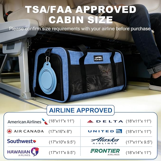 Pet Carrier Airline Approved, Soft Sided Cat Carrier for Small Pets up to 13 lbs, TSA Approved Dog Travel Bag with Foldable Bowl, Portable Soft Sided Pet Carrier for Kittens and Puppies