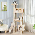 72” Cat Tree for Large Cats Big Cat Tower with Enlarged Hammock 21.6x17.7” Spacious Cats Condo House, Roomy Top Bed,Multiple Scratch Posts and Pad for Indoor Adult Cats (Beige, XLarge-72)