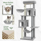 51.2'' Cat Tree Tower, Cat Tower with Scratching Post, Sturdy Steel Pube Cat Tree for Inoor Cats Large Adult, Cat Hammock and Basket, Padding Top Platform, Light Gray GCT014W
