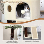 41″ Cat Tree for Indoor Cats Furniture, Cat Tower with Scratching Board, Modern Activity House for Large Cats, Condo with Ball Toys, Kittens Cave, Cat's nest, Beige White