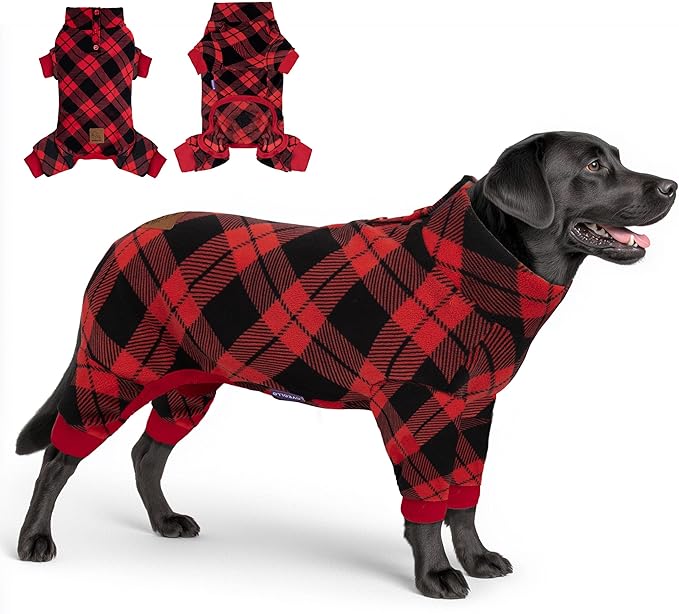 cyeollo Dog Pajamas Large Sized Dog, Warm Fleece Doggy Pjs Soft Doggie Onesie Stretchy Sweater for Large Dogs Winter Dogs Coat Pet Jammies Clothes Female & Male, Buffalo Plaid 3XL