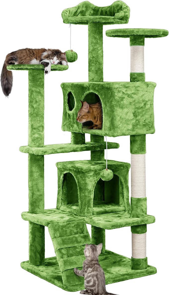 Yaheetech 54in Cat Tree, Cat Tower with Large Condo Sisal Scratching Posts and Dangling Balls, Pet Furniture for Kitten, Green