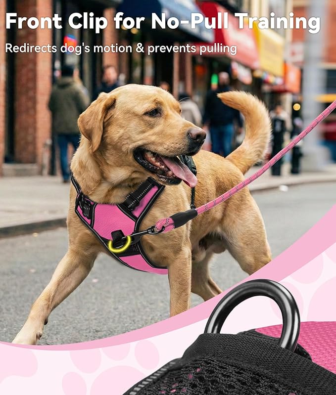 Joytale No Pull Dog Harness for Large Dogs, Reflective Pet Vest with Front Clip, Adjustable Soft Padded Harnesses with Easy Control Handle for Training and Walking, Pink, L