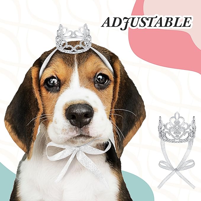2 Pcs Dog Crown Headband Dog Tutu Dress Set Crystal Rhinestone Tiara Crown Tutu Skirt Pet Dress Costume for Puppy Birthday Party Wedding Photo Prop Costume(Medium,Rose Red, White)