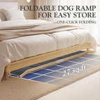 Easyego Foldable Dog Ramp for Bed, 74" Wood Pet Ramp with Side Rails and High Traction Carpet, 22° Gentle Long Slope, Top Landing Platform, Supports up to 200 LBS for Senior Dogs - Natural