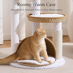 Wood Modern Cat Tree for Indoor Cat, 46" Tall Cat Tower with Scratching Posts, Cat Condo, Aesthetic Multi-Level Cat Climbing Tree with Hand-Woven Bed for Adult Cats-Nature