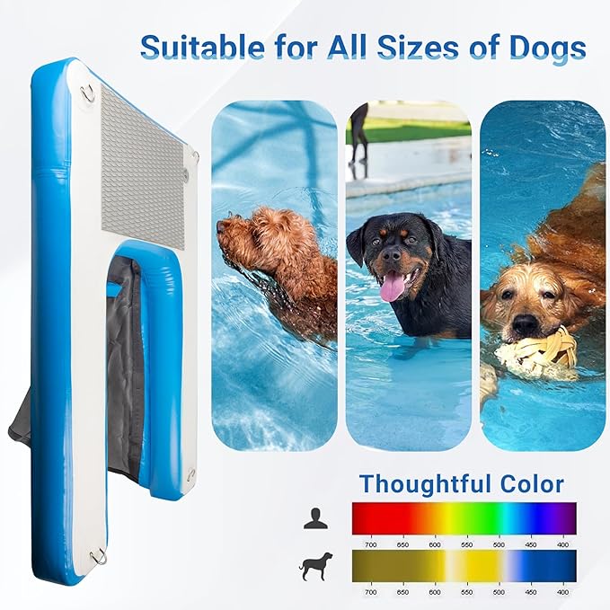 Dog Boat Ramp 48"x32", Inflatable Dog Ramp for Boat & Pool Ramp for Dogs, Non-Slip Stable Pet Ramp, Supports Up to 200 lbs for Pool, Lake & Beach
