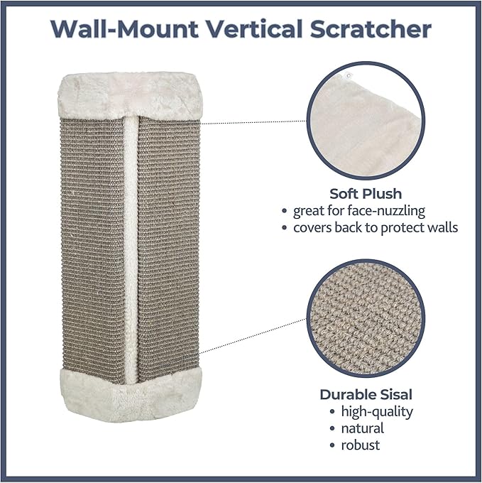 Trixie Scratching Board for Corner – Vertical Sisal Rope Pad for Indoor Cats – Easy-Install Corner Scratch Pad – Gray, 1 x 12.6 x 23.6 in