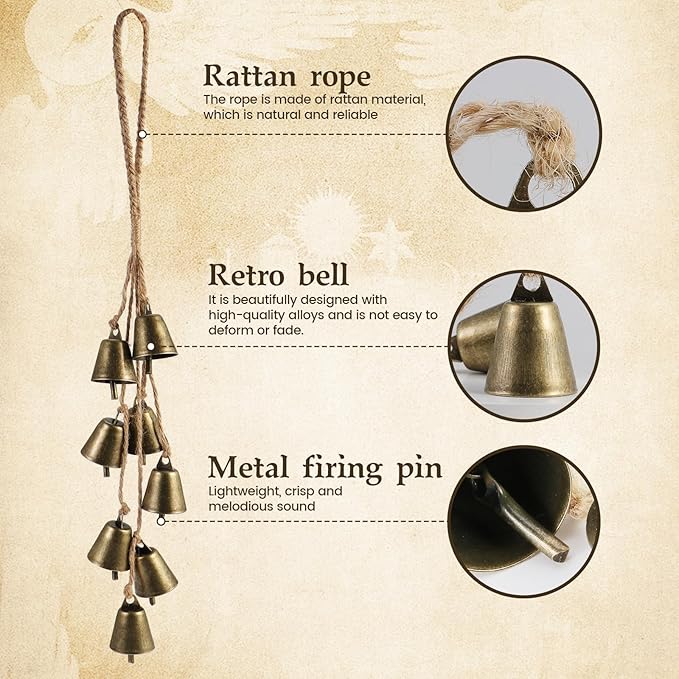 2 Pack Witch Bells for Door Knob Protection Outdoor Bells Hanging Bells for Door knob Witches Bells Magic Wind Chimes for Home Protection Witch Bells Kit(Rustic)