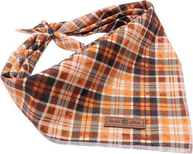 Lionet Paws Halloween Dog Bandana - Plaid Dog Kerchief, Adjustable Washable Reversible Cotton Scarf for Small to Large Dogs