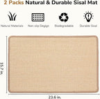 FUKUMARU 2 Packs Cat Scratching Mat, 23.6 x 15.7 Inch Natural Sisal Cat Scratch Pad Mats for Indoor Cats, Horizontal Cats Wall Scratcher Kitten Floor Rug with Sticky Tape, Furniture Protector