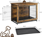 JY QAQA Dog Crate Furniture, Wooden Dog Crate Table, Dog's Furniture with Double-Doors, Indoor Dog Kennel, Dog Cage/Brown/XL