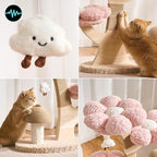 Modern Cat Tree Tower for Indoor Cats Large Adult, 37 inch Flower Cat Tree with Scratching Post, Luxury Aesthetic Cat Tree with Cloud-Soft Flower Perches and Physical Mouse-Sound Hanging Toy