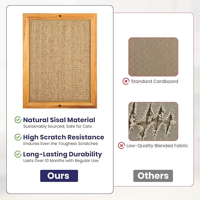 Large Sisal Cats Wall Scratcher, Floor or Wall Mounted Cat Scratching Mat, Durable cat Scratch Pads for Indoor Cats, Framed Sisal Scratch Pad Mat, Wall Cat Scratching Post for Furniture Protector