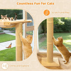 54.3" Cat Window Perch with 3 Adjustable Roman Column Sisal Posts, White Fluffy Cusion, Drill-Free Suction Cups, Multi-Level Climbing Perch, 60 lbs Capacity