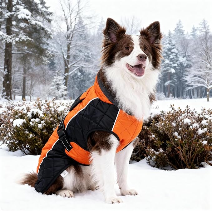 Dog Coat Dogs Jacket Waterproof Reflective Adjustable Dog-Winter Coats for Small/Medium/Large Dogs Dachshund Coat-(Orange, Small)