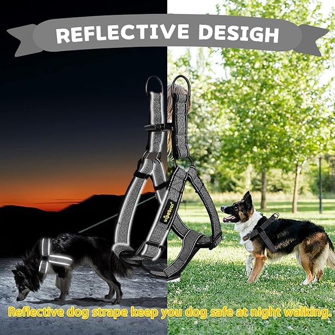 No Pull Dog Harness with Reflective Adjustable,Stops Pets from Pulling and Choking On Walks for Large Dogs (Black, XXL)