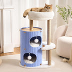Modern Cat Tree for Indoor Cats Large Adult, 36in H Cat Tree Tower with Scratching Posts, Cozy Cat Bed Cave, Washable Cushions, Dangling Balls, Play&Nap Cat House Condo for All Breeds, Blue