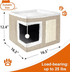 Cat Houses for Indoor Cats - Large Cat Bed Cave with Scratch Pad and Fluffy Ball, Foldable Cat Condo Hideaway with Reversible Cushion for Multi Small Pet, Khaki