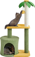 Topeakmart Cute Cat Tree for Indoor Cats, Coconut Palm Cat Tower with Green Leaves, Large Cat Condo Plush Cat House with Sisal Covered Scratching Post Activity Center Cat Furniture for Kitten