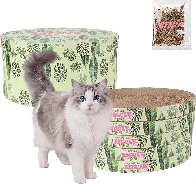 CSR1012F Kate 12 Inch Cardboard Cat Scratcher Pads with Box & Catnip, Reversible Heavy-Duty Scratch Boards for Cats, Furniture Protection, Modern Leaf Pattern, Mint/Green, 5-Pack