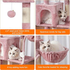 Heybly Cat Tree with Toy, Cat Tower Condo for Indoor Cats, Cat House with Padded Plush Perch, Cozy Hammock and Sisal Scratching Posts, Skin Pink HCT004SP