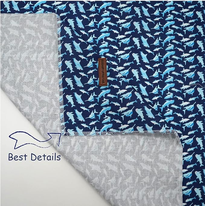 Elegant Little Tail Dog Bandana, Shark Print Pet Birthday Cotton Boy Dog Bibs Scarf, Soft Adjustable Square Kerchief for Small Large Dogs