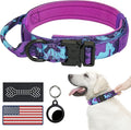 Hotsky Tactical Dog Collar, Adjustable Military Training Nylon Airtag Collar with Handle and Heavy Duty Metal Buckle for Medium Large Dogs, with Airtag Holder and Two Patches（Purple Camo,M）