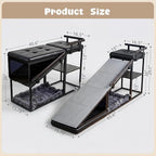 4-in-1 Dog Ramp, 65" x 26" x 17" Storage Ottoman Bench Upholstered Padded with Solid Wood Shelf, Foldable Pet Stairs Non-Slip Silicone Surface - Safety Railings Load up to 220 lb, Black
