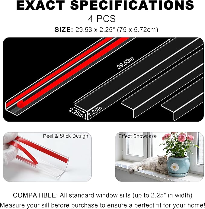 Ultra Clear Window Sill Protector - Scratch & Chew Proof Pet Guard for Dogs & Cats, Easy Install Transparent Ledge Cover, No Residue