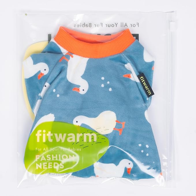 Fitwarm Adorable Duck Dog Pajamas, Warm Winter Dog Clothes for Small Dogs Boy Girl, Cozy Pet Onesie with Feet, Blue, White, Orange, XS