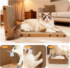 Cat Scratching Post, 3-in1 Scratching Board for Indoor Cats, 2PK 22in L-Shaped Cat Scratcher with 1PK Cardboard Box Scratch Pad, Cats Scratch Furniture Protector with Feathered Toy