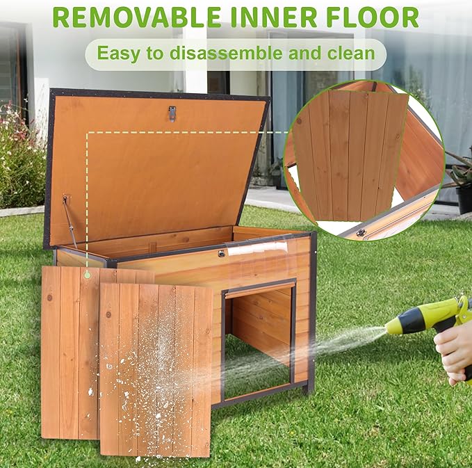 Dog House Outdoor Weatherproof, Sturdy Large Breed Doghouse Anti-Chewing Iron Frames Wood Houses, Dog Shelter for Indoor Puppies, Cats