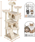 Topeakmart 61in Cat Tree for Indoor Cats, Cat Tower with Scratching Posts Spacious Perch & Platform for Kittens, Beige