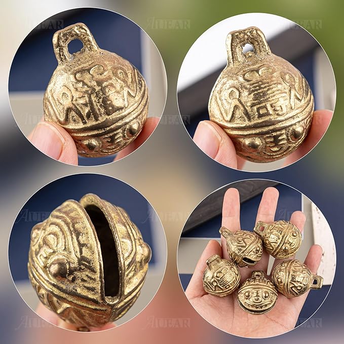 AUEAR, 8 Pieces Vintage Brass Bells 34mm Mini Jingle Bell for DIY Wind Chimes Home Decor