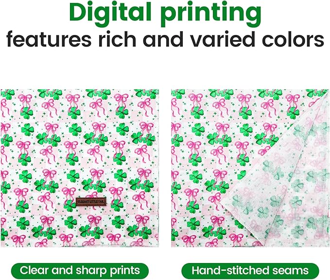 Elegant little tail St Patrick's Dog Bandana, Lucky Clover 1PC Washable Pet Scarf Female or Male Square Dog Bib Kerchief Scarf Adjustable Pet Bandanas for Medium Large Dogs