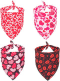 ADOGGYGO 4 Pack Valentine Dog Bandana Triangle Pet Scarf Red Pink Heart Pattern Valentine Bandanas for Medium Large Dogs (Large)