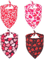 ADOGGYGO 4 Pack Valentine Dog Bandana Triangle Pet Scarf Red Pink Heart Pattern Valentine Bandanas for Medium Large Dogs (Large)